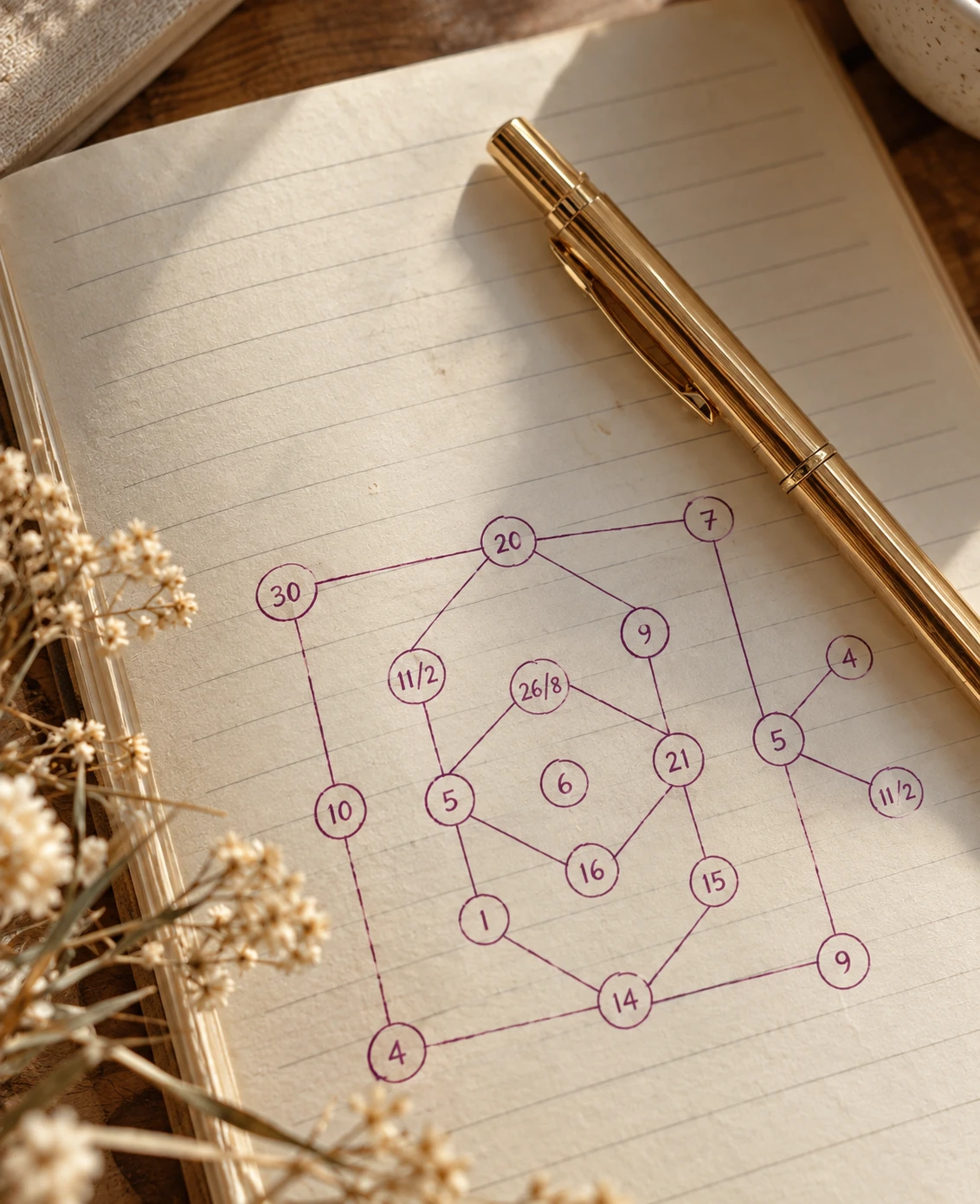 Thème numérobiologique manuscrit sur carnet, séance de numérobiologie à Vayres